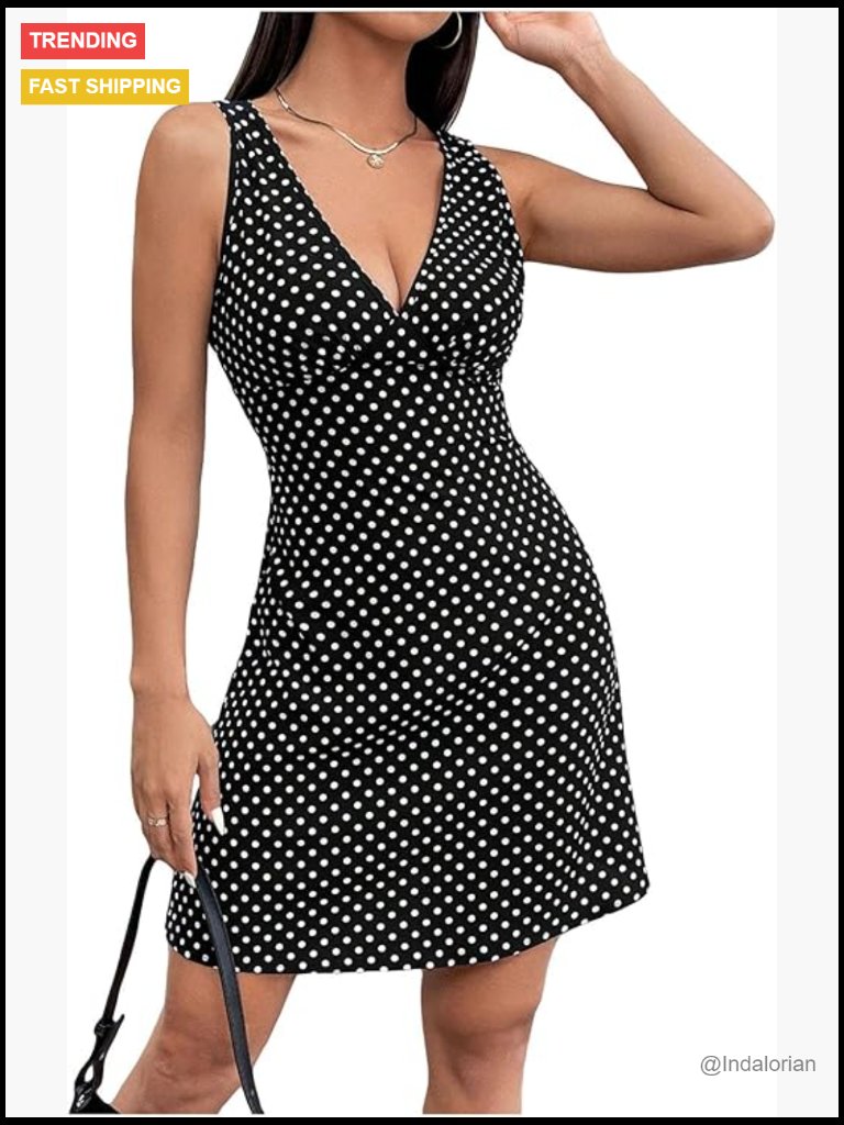 Sleeveless V-Neck Polka Dot Mini Dress A-Line